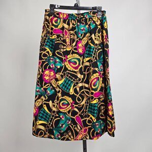 Vintage Pink & Teal Chain Print Midi Skirt Size S/M